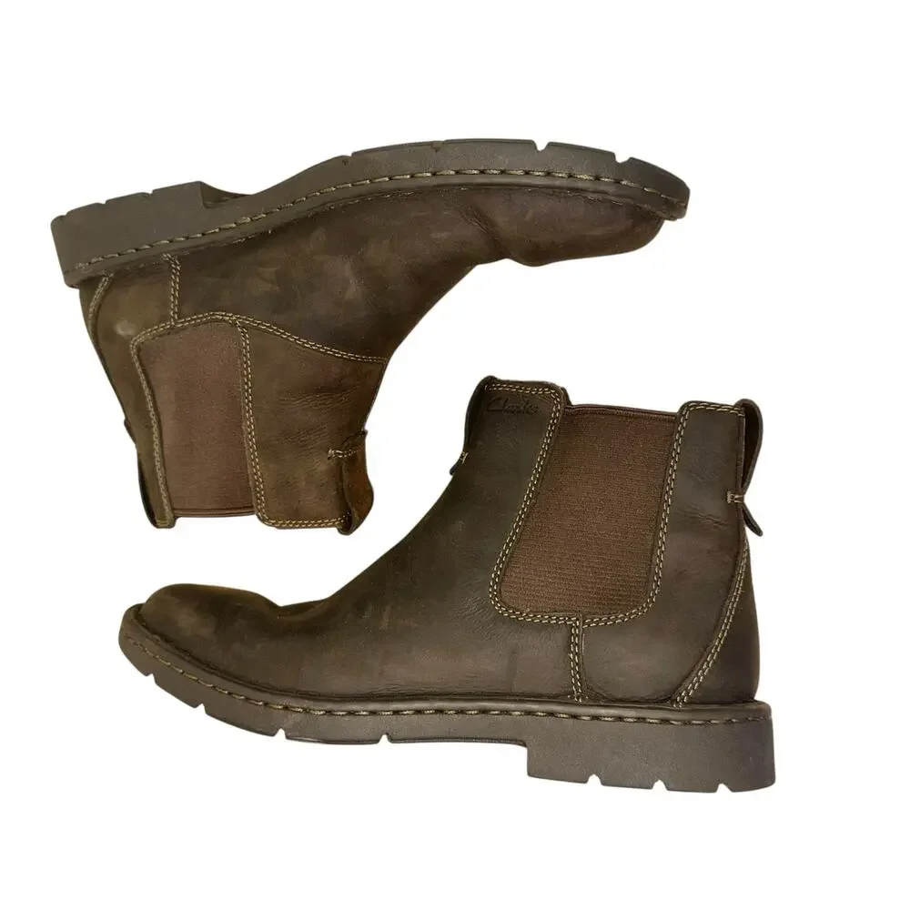 Clarks‎ Stratton Hi Chelsea Boots Brown Leather Slip On Mens 10M